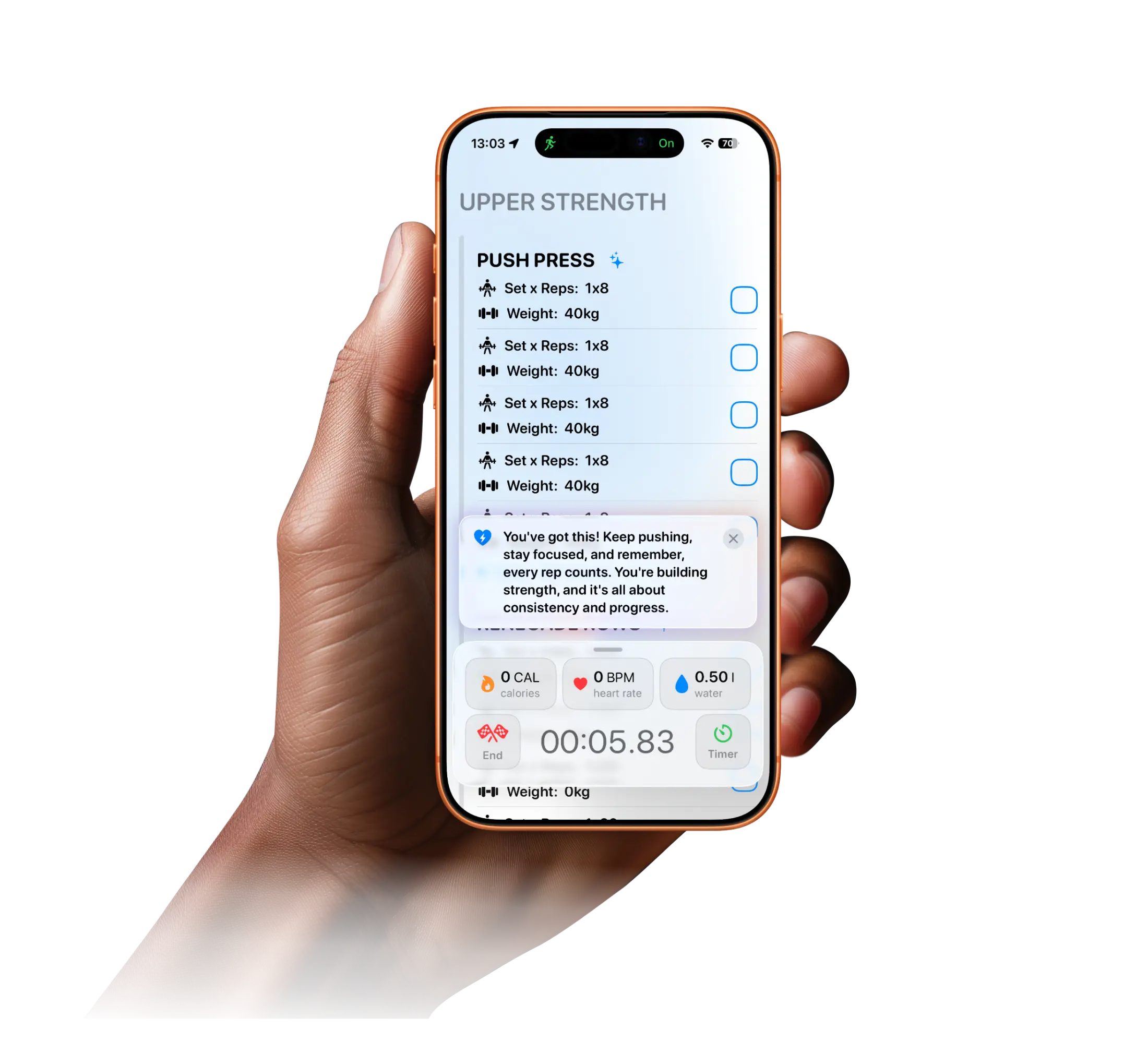 Gym Hero shown on iPhone in hand