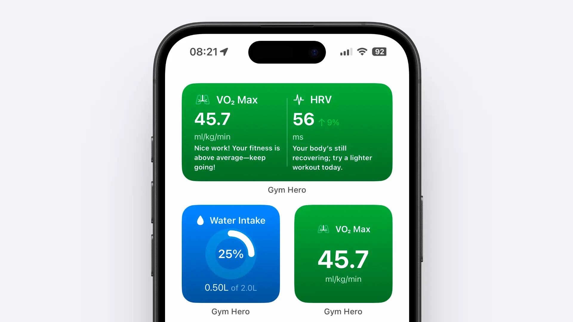 Gym Hero VO₂max Widget